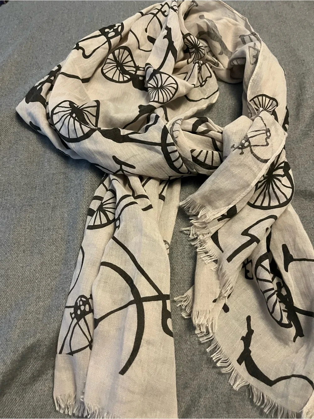 Light Beige Scarf with Black Bicycle Print